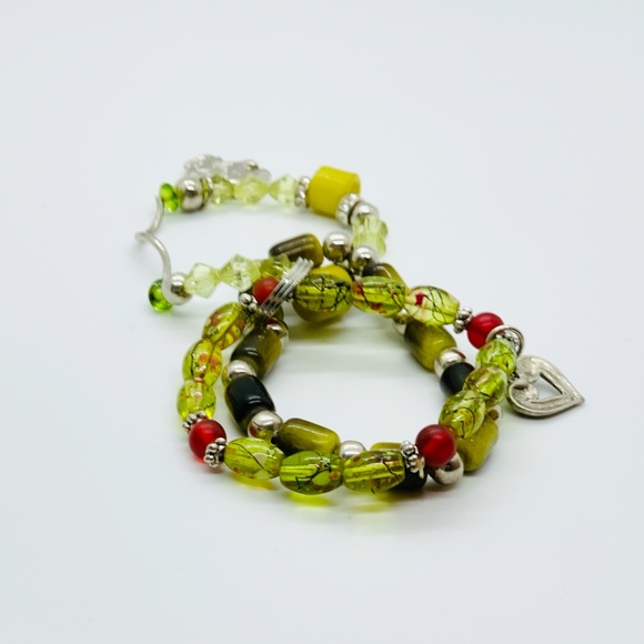 Peruvian Glass Bead Heart Charm Bracelet Set - Picture 3 of 3